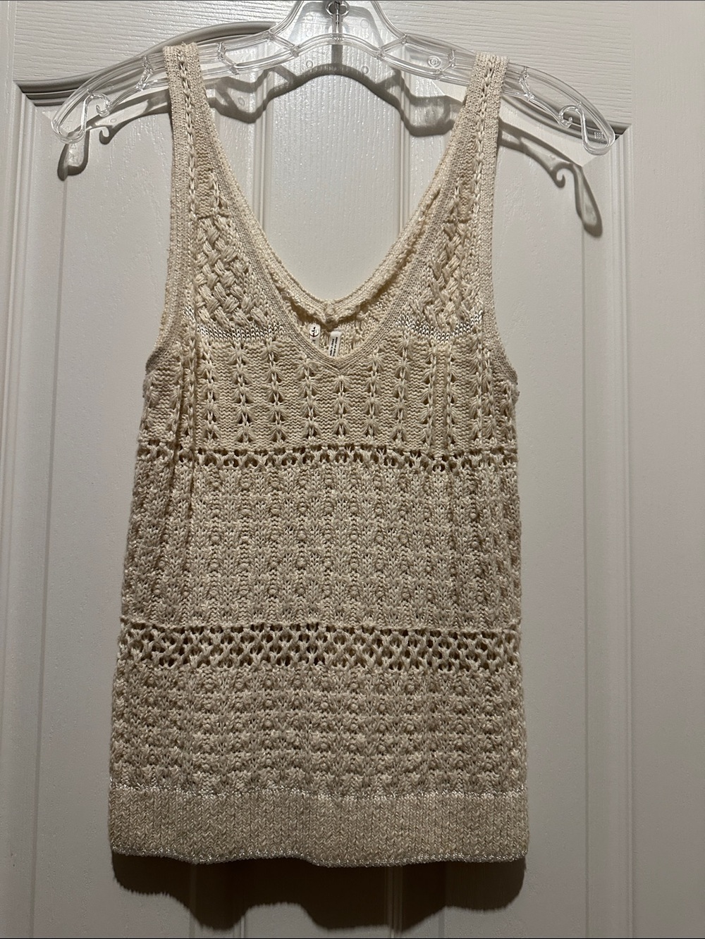Anthropologie Cream Crochet Knit V-Neck Tank